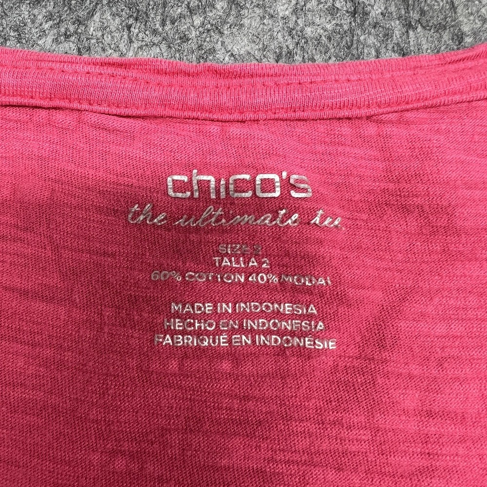 Chicos Shirt Womens Large 2 Pink The Ultimate Tee Cotton Modal Slub Preppy Top - Picture 4 of 13
